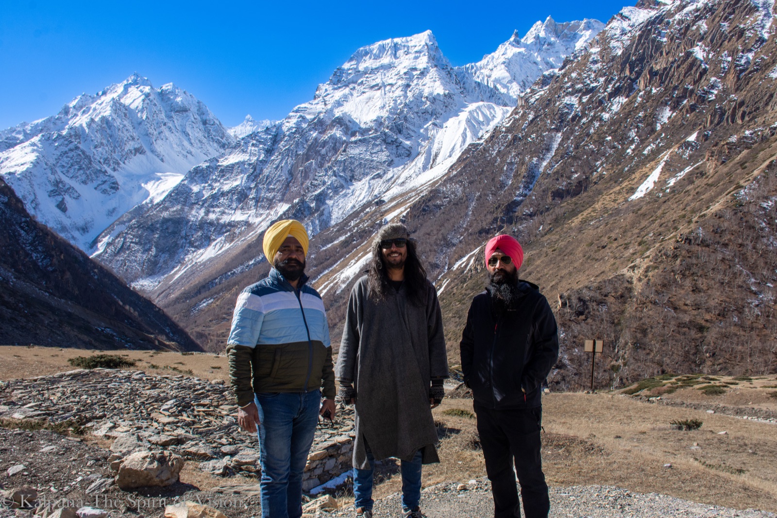 Pilgrims trekking on high altitude trails